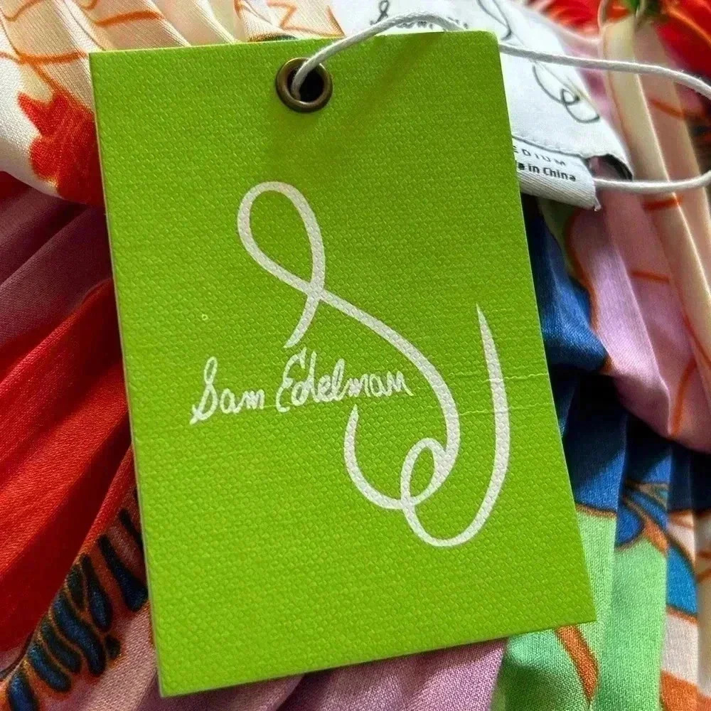 NWT Sam Edelman Pleated Floral Midi Dress Resort Vacation Colorful Sundress M - Picture 8 of 12